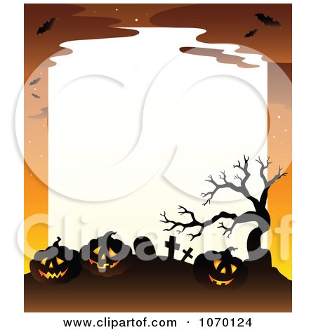 Clipart Spooky Jackolantern Cemetery Frame With White Space - Royalty Free Vector Illustration by visekart