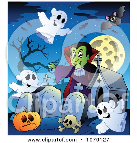 Clipart Vampire In A Haunted Cemetery 1 - Royalty Free Vector Illustration by visekart