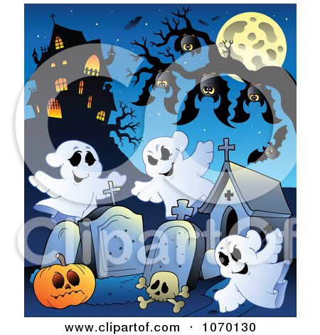 Clipart Bats Over A Haunted Graveyard - Royalty Free Vector Illustration by visekart