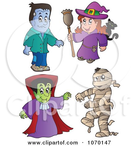Clipart Frankenstein Witch Vampire And Mummy - Royalty Free Vector Illustration by visekart