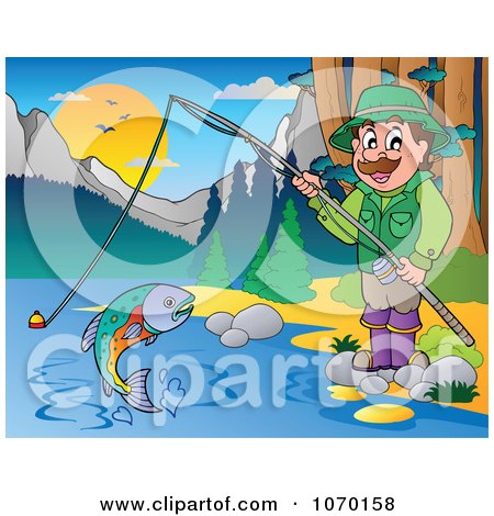 Clipart Man Fishing - Royalty Free Vector Illustration by visekart