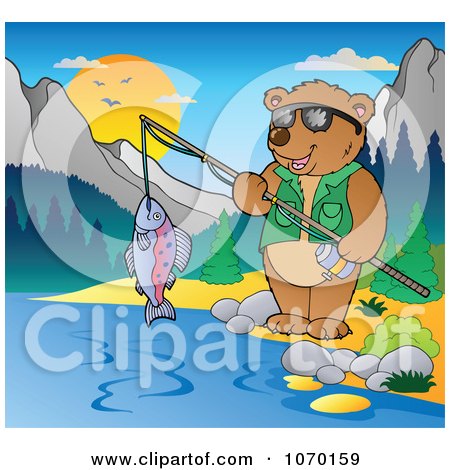 Clipart Bear Fishing - Royalty Free Vector Illustration by visekart