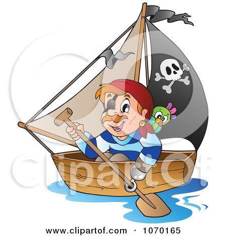 Clipart Pirate Rowing A Boat - Royalty Free Vector Illustration by visekart