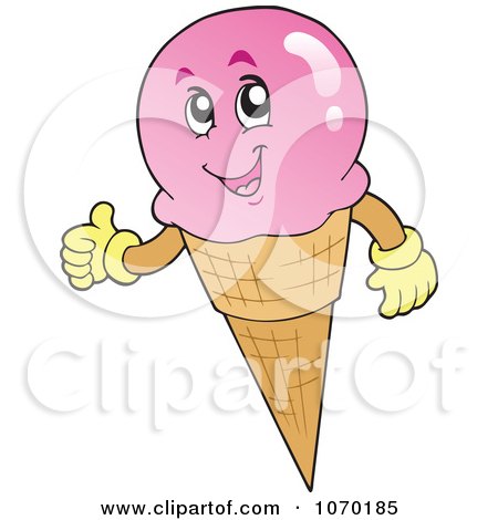 Clipart Strawberry Waffle Cone Holding A Thumb Up - Royalty Free Vector Illustration by visekart