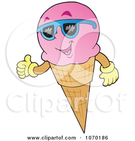 Clipart Thumbs Up Strawberry Ice Cream Cone Wearing Shades - Royalty Free Vector Illustration by visekart