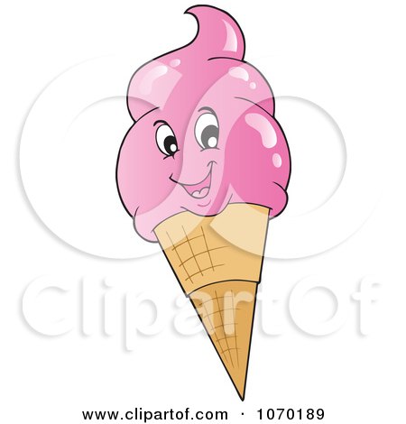 Clipart Strawberry Waffle Cone Ice Cream Character - Royalty Free Vector Illustration by visekart