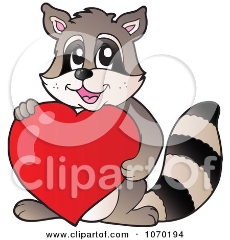 Clipart Raccoon Holding A Red Heart - Royalty Free Vector Illustration by visekart