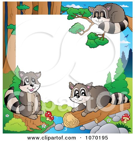 Clipart Raccoon And Forest Frame - Royalty Free Vector Illustration by visekart