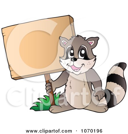 Clipart Raccoon Holding A Sign - Royalty Free Vector Illustration by visekart
