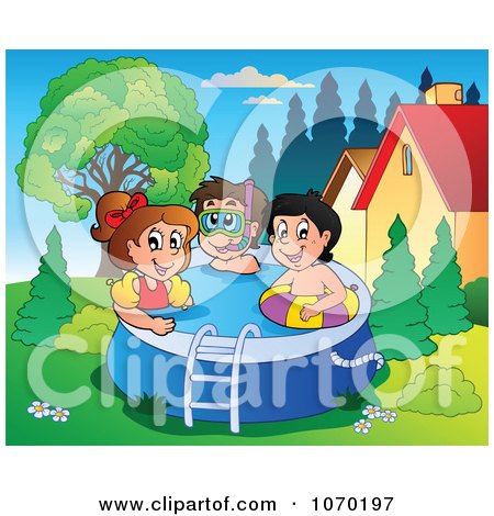 Clipart Kids Playing In A Swimming Pool - Royalty Free Vector Illustration by visekart