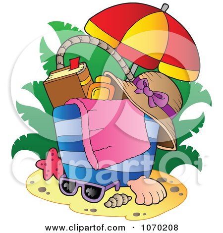 Clipart Umbrella Over A Beach Bag - Royalty Free Vector Illustration by visekart