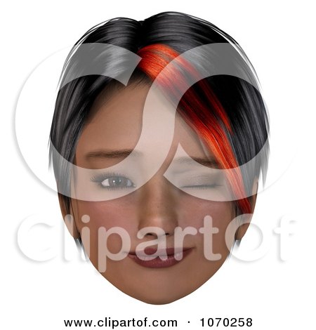Clipart 3d Winking Girl With A Red Streak In Her Hair - Royalty Free CGI Illustration by Ralf61