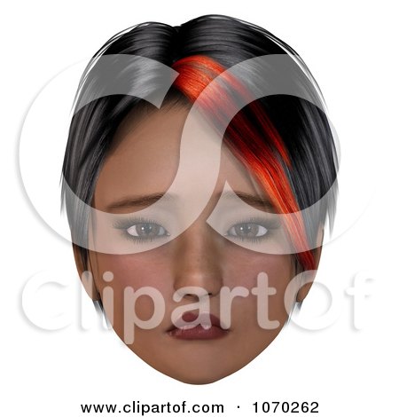 Clipart 3d Sad Girl With A Red Streak In Her Hair - Royalty Free CGI Illustration by Ralf61