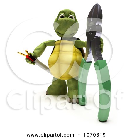 Clipart 3d Tortoise With Wire Cutters And A Cable - Royalty Free CGI Illustration by KJ Pargeter