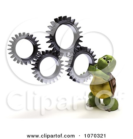 Clipart 3d Tortoise Holding Up Gears - Royalty Free CGI Illustration by KJ Pargeter