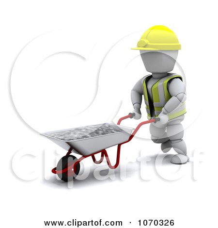 Clipart 3d White Character Moving Cement In A Wheelbarrow - Royalty Free CGI Illustration by KJ Pargeter