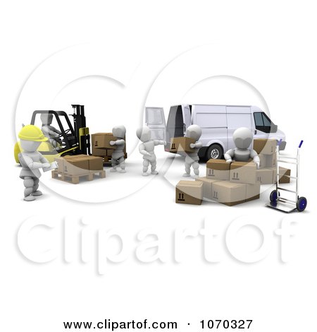 Clipart 3d Warehouse Workers Moving Delivery Boxes - Royalty Free CGI Illustration by KJ Pargeter