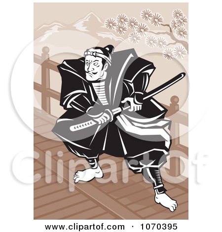 Clipart Samurai Warrior Reaching For His Sword - Royalty Free Vector Illustration by patrimonio