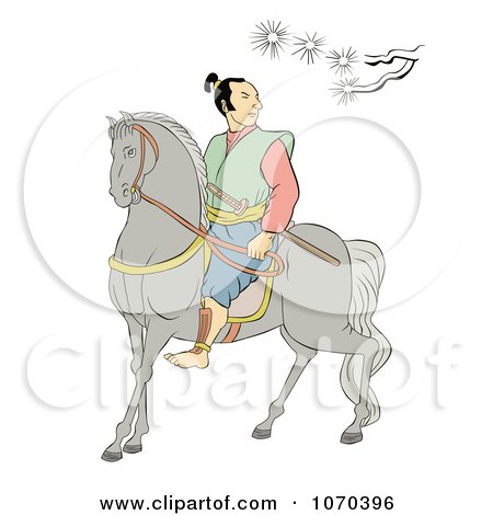 Clipart Samurai Warrior On Horseback - Royalty Free Illustration by patrimonio