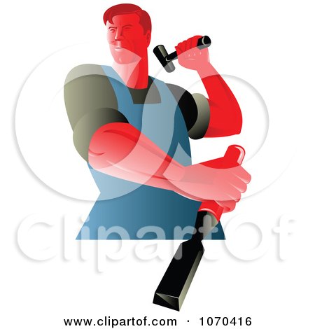 Clipart Carpenter Hammering A Chisel - Royalty Free Vector Illustration by patrimonio