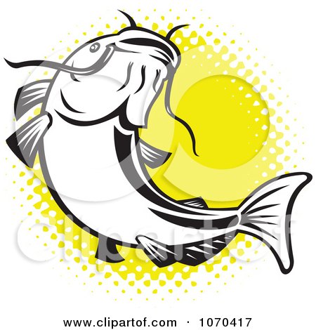 Clipart Catfish Over Yellow Halftone - Royalty Free Vector Illustration by patrimonio