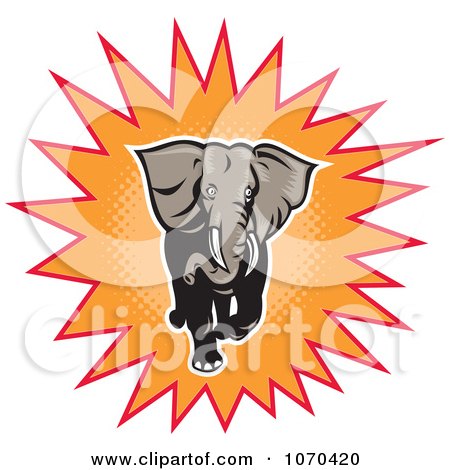 Clipart Charging Elephant And Orange Burst - Royalty Free Vector Illustration by patrimonio