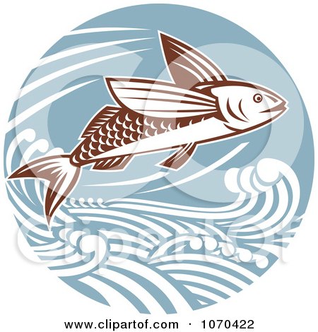 Clipart Flying Fish And Waves - Royalty Free Vector Illustration by patrimonio