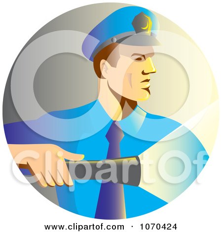 Clipart Security Man Shining A Flashlight - Royalty Free Vector Illustration by patrimonio