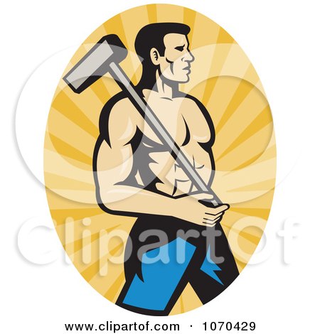 Clipart Strong Worker Holding A Hammer - Royalty Free Vector Illustration by patrimonio