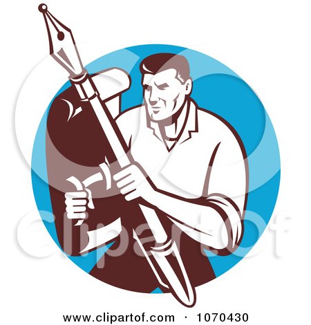 Clipart Writer Armed With A Pen And Shield - Royalty Free Vector Illustration by patrimonio