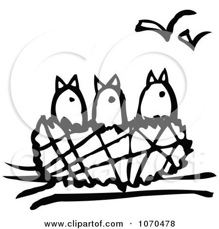 Clipart Black And White Birds In A Nest - Royalty Free Vector Illustration by NL shop