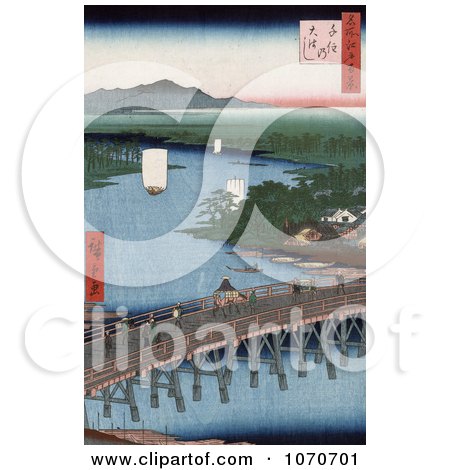 the Bridge of Senju Crossing the Sumida River, Japan - Royatly Free Historical Stock Illustration by JVPD