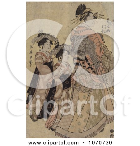 Royalty Free Historical Illustration of the Asian Courtesian, Somenosuke, With Two Attendants by JVPD