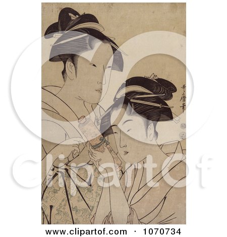 Royalty Free Historical Illustration of Two Asian Women With a Scroll by JVPD