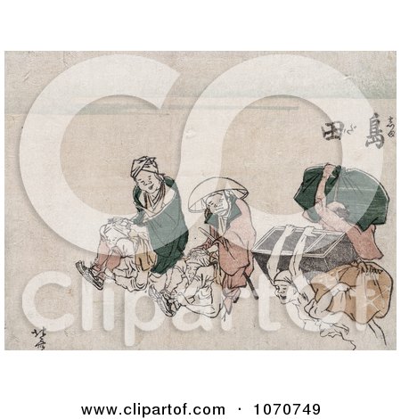 Royalty Free Historical Illustration of Porters in Japan, Carrying People and Trunks by JVPD