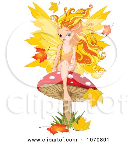 Clipart Autumn Fairy Sitting On A Mushroom - Royalty Free Vector Illustration by Pushkin