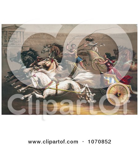 Illustration of a Man And Two Women Racing Chariots - Royalty Free Historical Clip Art by JVPD