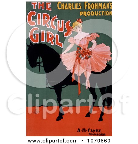 Illustration of a Blond Woman Sitting on a Black Horse in "the Circus Girl" by Charles Frohman - Royalty Free Historical Clip Art by JVPD