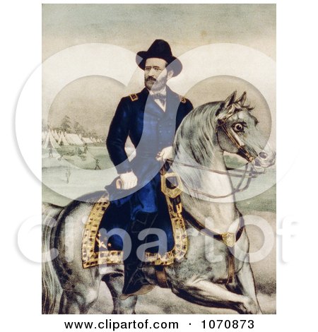 Historical Illustration of Union Lieutenant General Ulysses S. Grant on a White Horse - Royalty Free Historical Clip Art by JVPD