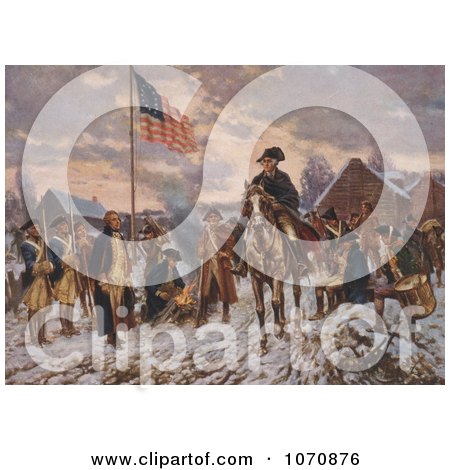 Illustration: George Washington on Horseback at Valley Forge - Royalty Free Historical Clip Art by JVPD