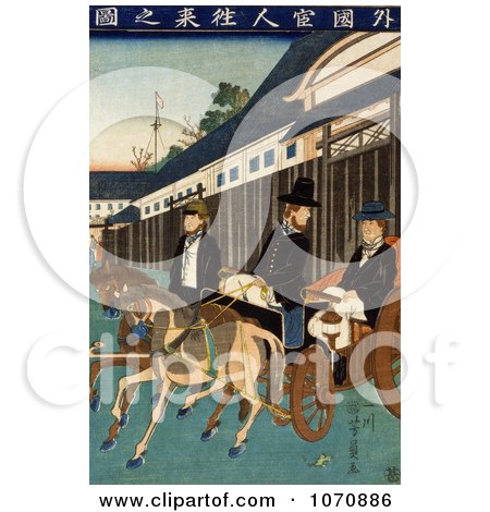 Illustration of People in Japan, Riding Carriages - Royalty Free Historical Clip Art by JVPD