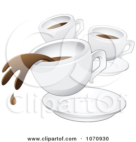 Clipart Spilling Cup Of Coffee And Two Other Mugs - Royalty Free Vector Illustration by cidepix