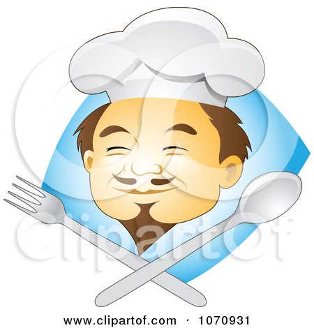 Clipart Smiling Chef And Silverware Logo - Royalty Free Vector Illustration by cidepix