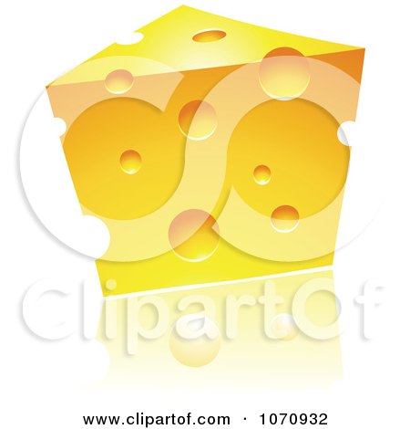 Clipart 3d Wedge Of Cheddar Cheese And Reflection - Royalty Free Vector Illustration by cidepix