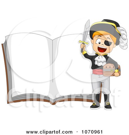 Clipart Pirate Boy Over An Open Story Book - Royalty Free Vector Illustration by BNP Design Studio