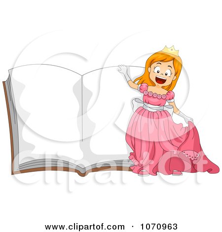 Clipart Princess Girl Over An Open Story Book - Royalty Free Vector Illustration by BNP Design Studio