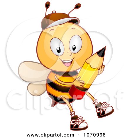 Clipart Bee Student Holding A Pencil - Royalty Free Vector Illustration by BNP Design Studio