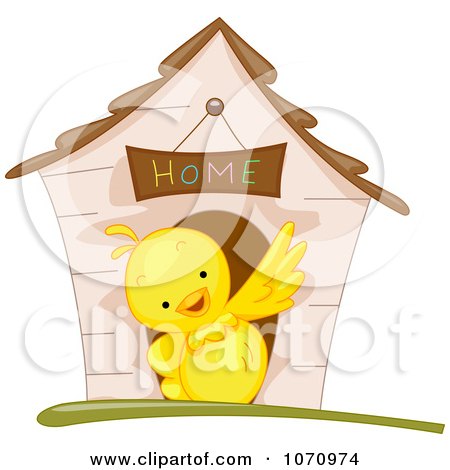 Clipart Yellow Bird Waving In Front Of A House - Royalty Free Vector Illustration by BNP Design Studio