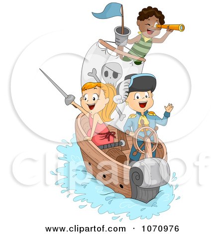 Clipart Pirate Children On A Ship - Royalty Free Vector Illustration by BNP Design Studio