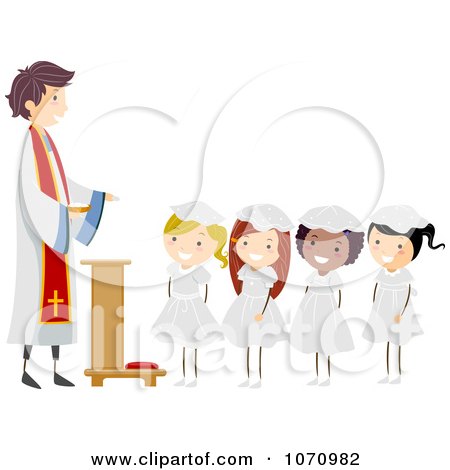 Clipart Girls Receiving Their First Communion - Royalty Free Vector Illustration by BNP Design Studio